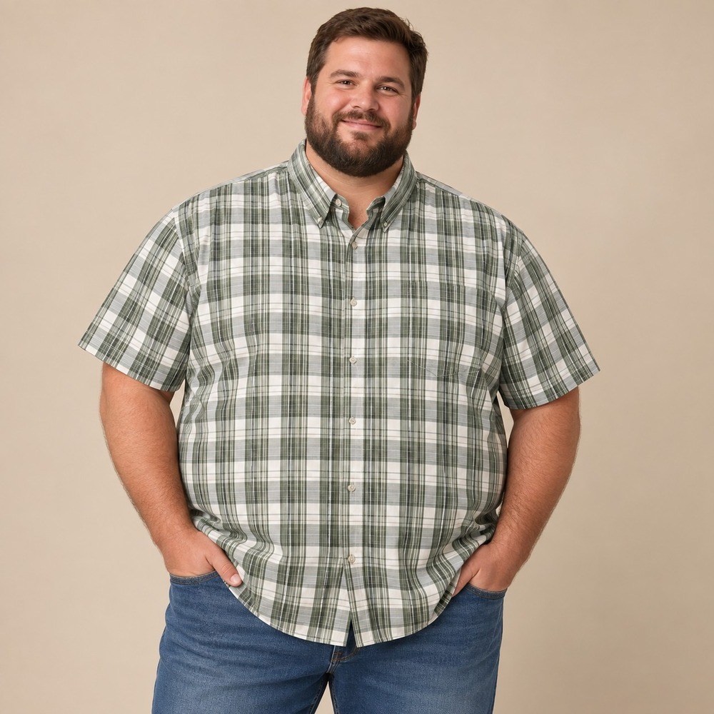 Wrangler Cool River Cotton Olive Green Plaid Shirt Men's 3XL Dadcore Y2K Casual